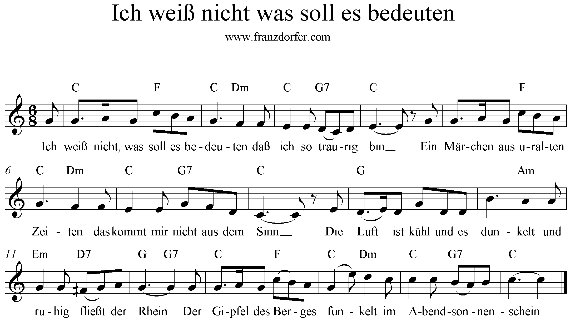 Noten Ich weiß nicht was soll es bedeuten - Lorelei